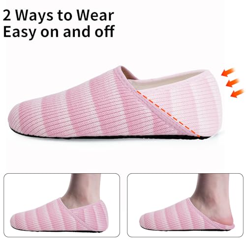 Image of WateLves Womens & Mens Lightweight Cozy Faux Furry House Slippers - Rubber Sole Slip On Sock Shoes - Foldable Travel Slippers - Indoor & Outdoor