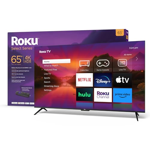 Roku 65' Select Series 4K HDR Smart RokuTV with Enhanced Voice Remote, Brilliant...