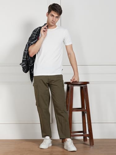 Image of Dennis Lingo Men Cotton Lycra Solid Stretchable Cargo Trousers
