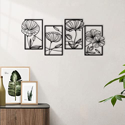 Estart Decor 4 Piece Metal Lotus Flower Wall Decor, Abstract Floral Aesthetic Splicing Line Art, Minimalist Hanging Wall Sculpture For Living Room Bedroom Office And Yoga Room (Black) #TOP3