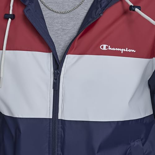 Champion Men's Retro Hooded Rain Jacket, Red/White/Navy, Large - image 3