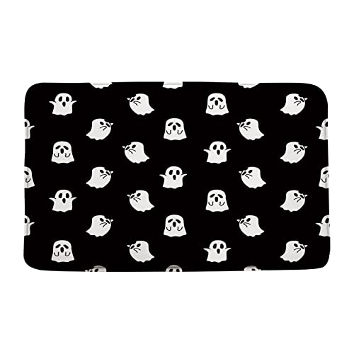 AYDSMYD Tapete de baño divertido fantasma lindo Halloween espeluznante negro blanco alfombra de ducha de cocina alfombra de microfibra de espuma viscoelástica de 18 x 30 pulgadas