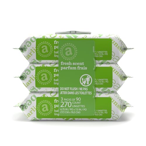 Amazon Elements Baby Wipes Fresh Scent Flip-Top Packs Alcohol-Free With Cucumber and Aloe 270 Count 3 Packs of 90