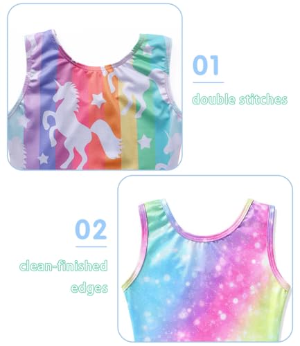 Image of HOZIY Gymnastics Leotards for Girls with Shorts Toddlers Biketards Rainbow Unicorn Dinosaur Mermaid Leopard Flower Galaxy
