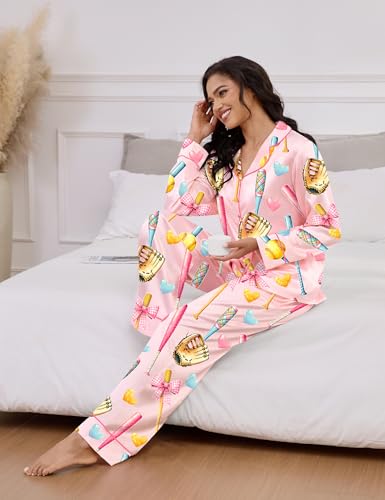 Image of SHESHOW Satin Pajamas for Women Set Long Sleeve Button Down Sleepwear 2 Piece Nightwear Women Pjs Sets Size XS-XXL