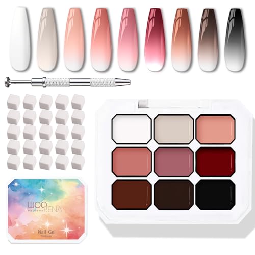 Woobena 20 Colors Ombre Gel Nail Polish - Sponge Pat Painting Gel for Gradient Nails, Aura & French Manicure, Fluffy Cloud Texture with No-Wipe Glossy Finish, DIY Nail Art Kit for Beginners & Professionals