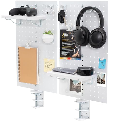 VIVO Steel Clamp-on Desk Pegboard, 24 x 20 inch Privacy Panel, Magnetic Peg Board, Office Accessory Organizer, Above or Under Desk Placement, White, PP-DK24W