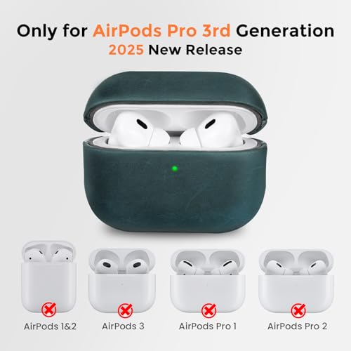 Image of for AirPods Pro 3 Case 2025, Handcrafted Crazy Horse Leather Cover | Top Grade Vintage Protective Case with Lanyard, Unique Patina, MagSafe Ready,Compatible with Apple AirPods Pro 3rd Generation
