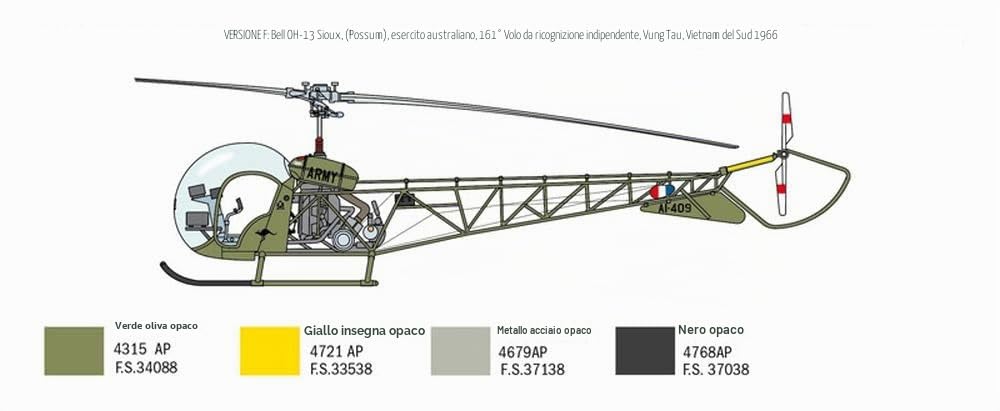 Italeri 2820 OH-13 Scout Korean War, scala 1:48, plastic model kit, modello in plastica da montare, modellismo, elicottero, Grigio
