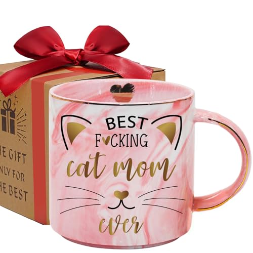 ZWV Cat Mom Coffee Mug - Pink Marble, Best Cat Mom Ever