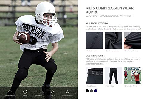 Calça de compressão infantil TSLA UPF 50+ camada de base, leggings de treino elástico de 4 vias para