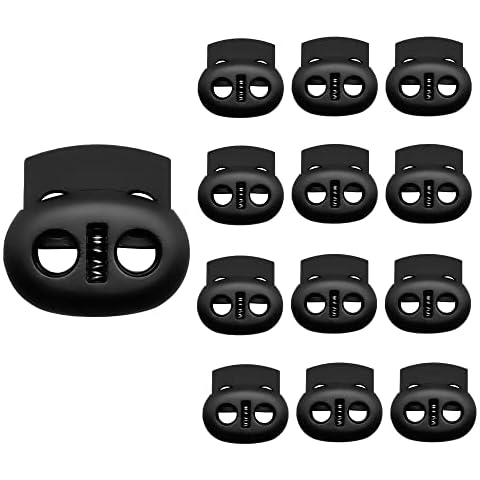 12 Pack Spring Loaded Plastic Round Double Holes Stoppers Cord Ends Fastener Oval Toggle Locks for Drawstrings Shoelace Backpacks Paracord Crafting Camping Hiking or Lanyards (12) Cover