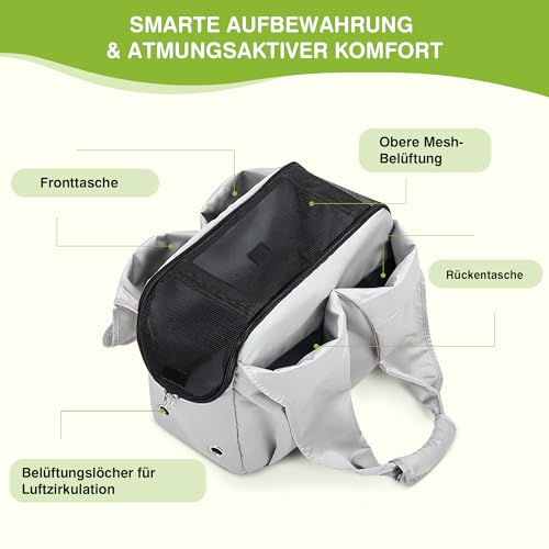 ALLSOPETS Hundetasche für Kleine Hunde, Leichte Atmungsaktive Haustiertasche, Bequeme Katzentragetasche mit Leinenhaken für Reisen, Outdoor und Camping (Silbergrau)