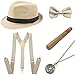 Produktbild Coucoland 1920s Herren Accessoires Mafia Gatsby Kostüm Set inklusive Panama Gangster Hut Verstellbar Elastisch Hosenträger Herren Halsschleife Fliege Taschenuhr und Plastik Zigarre (Beige)