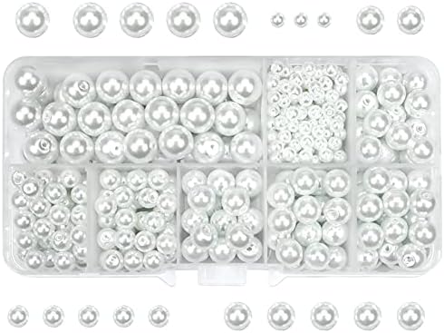 TOAOB 390pcs White Pearl Beads with Holes 4mm 6mm 8mm 10mm Round Imitation Glass Pearls Loose Spacer Beading Supplies for DIY Jewelry Making Necklaces Bracelets Earrings
