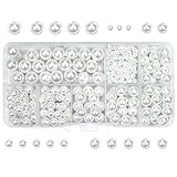 TOAOB 390pcs White Pearl Beads with Holes 4mm 6mm 8mm 10mm Round Imitation Glass Pearls Loose Spacer