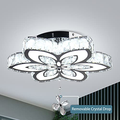 Frixchur 17.3" Modern Crystal Chandeliers Led Flush Mount Ceiling Light Acrylic Flower Chandelier Light Fixture For Bedroom Living Room (Changeable Color) #TOP7