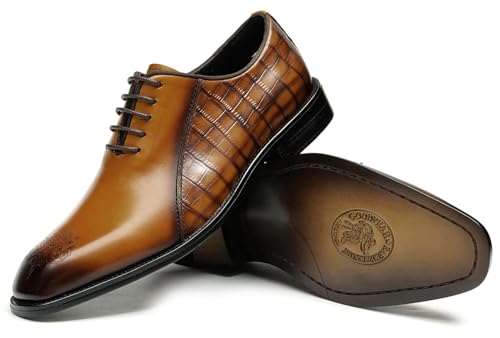 Santimon Oxfords Shoes for Men Formal Dress Derby Genunie Leather Plain Toe Brogues Modern Suit Shoes Men's Fashion Lightweight Prom Wedding Tuxedo Business Causal Comfortable Shoes 5