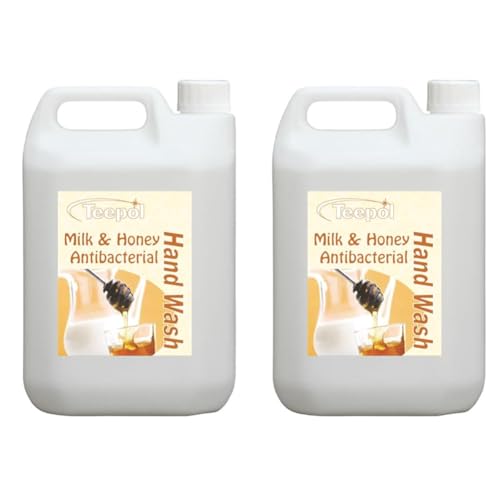 Teepol Milk & Honey Antibacterial Hand Wash, Luxury Scented Liquid Hand Soap Refill - Antibacterial Handwash - Effective Germ-Killing Hand Soap - Soft on Skin 5L (Pack of 2)