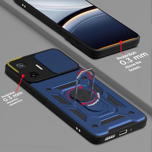 Image of Outlouders Back Cover for Poco F7 5G | D10 Tough Armor 360 Protection Case with Sliding Camera Shield & Ring Holder Stand Bumper Case (Blue)