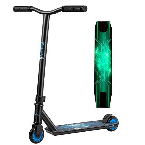 SHUMI Glow Pro Stunt Scooter Aluminum Beginner Trick Scooter for Kids 8 Years and Up, Kick Scooter for Boys and Girls Teens Adults Blue