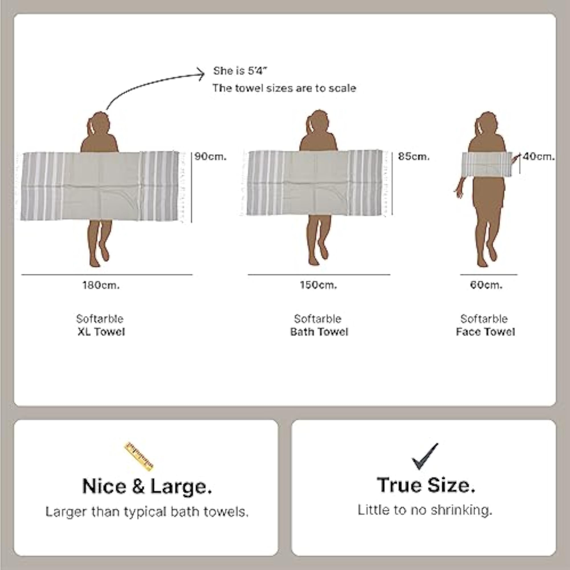 Premium Large Cotton Bath Towels, Soft & Absorbent