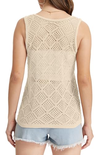 Image of Bosmeer Women's Hollow Sweater Vest Crochet Tank Tops Knit Out Sleeveless Cover Up Summer Boho Top Pullover
