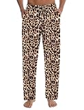 SWOMOG Men's Satin Silky Pyjama Pant Long Pj Bottoms Soft Lounge Sleep Pants with Pockets Leopard Print Large