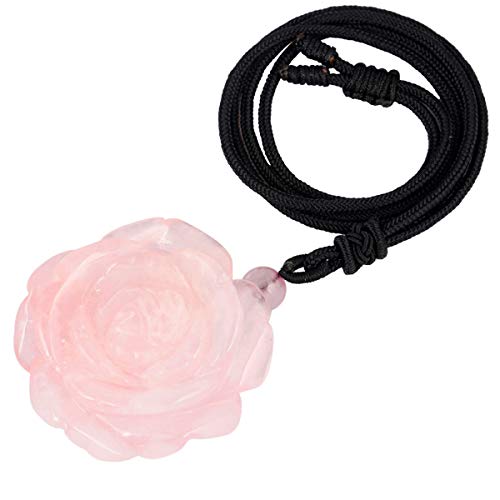 Rockcloud Hand Carved Flower Natural Crystal Stone Pendant Necklace for Women2