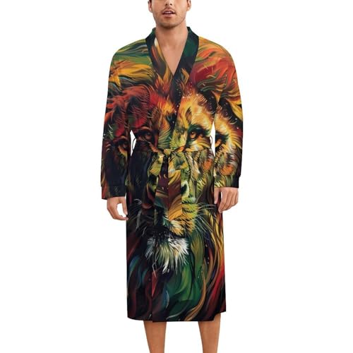 Rasta Lion Art Soft Robe Long Sleeve Bathrobes V Neck Sleepwear Spa Robes with Belt Men Woman