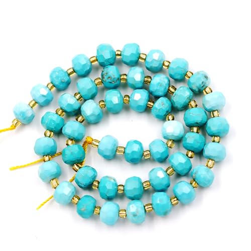 Malahill Wholesale Natural Stone Beads for Bracelets Necklaces Making Sold per Bag 5 Strands and one roll Cord Inside Faceted rondelle Blue howlite Turquoise 8mm