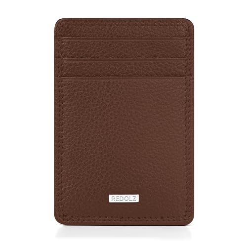 REDOLZ Leder Geldklammer/Kreditkartenetui Slim | RFID-Schutz & 3 Kreditkartenfächer & 2 Steckfächern | Maße 7 x 0 5 x 10 cm