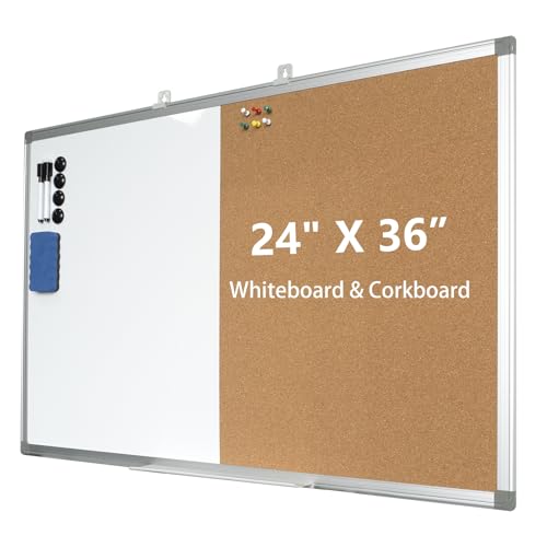 Combination Writeboard 90cmx 60cm Magnetic Whiteboard & Cork Board Alliumn Frame Dry Erase Board Bulletin Board Wall Mounted Memo Message