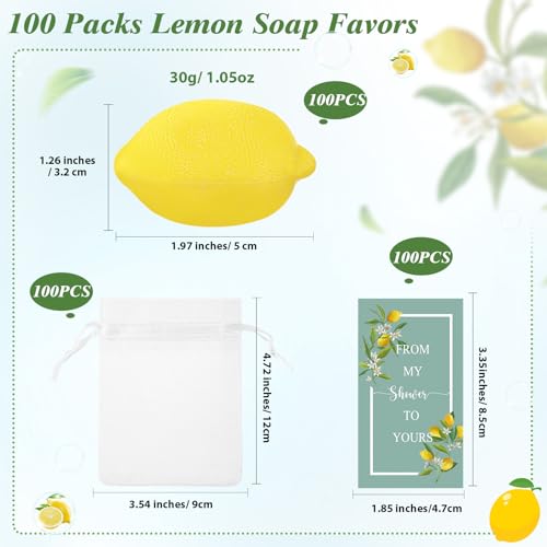 Image of Lounsweer Set of 100 Lemon Shaped Soap Gift Bulk Baby Shower Party Favors for Guests Wedding Italian Lemon Soap Thank You Cards Bag for Guests Return Gift Bridal Birthday Party Decoration