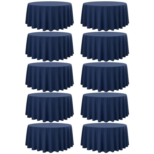 10 Pack 120 Inch Round Tablecloth, Navy Blue Polyester Fabric Table Cloth for Round Table, Stain and Wrinkle Washable Table Cover for Wedding Party Dining Table Buffet Banquet Restaurant and Camping