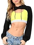 Avanova Women's Cropped Hoodie Pullover Drawstring Crewneck Sweatshirts Long Sleeve Going Out Tops Black Large
