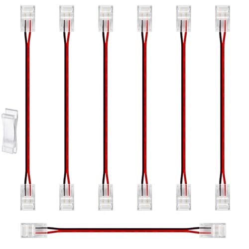 2-pinowe złącze 10 mm LED do taśmy świetlnej 22 Awg 150 mm / 6 In Cob LED jednokolorowe przedłużenie, wtyczka, bezlutowny adapter do listwy świetlnej Cob 12 V/24 V (7 sztuk)