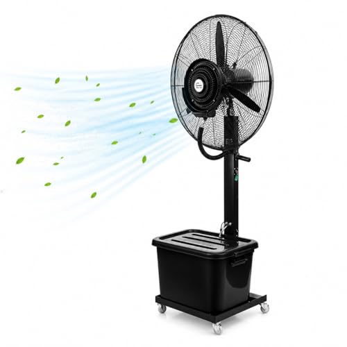 26 Inch Industrial Misting Fan with 42L Water Tank Heavy Duty Outdoor Cooling Fan 3 Speed Control Adjustable Height Wide Oscillation Mist Fan for Patio Garden Warehouse & Commercial Use.