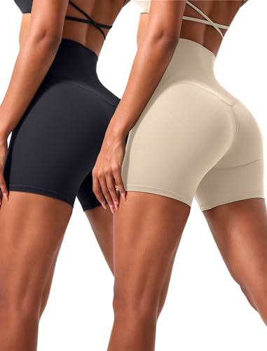 VOENXE Mallas Cortas Mujer Cintura Alta,Short Deportivo Mujer,Pantalon Corto Shorts Deporte,Leggins Cortos Push Up,EláSticos Yoga Shorts Women,Gym Gimnasio Fitness Ciclista Hotpants,Pack de 2