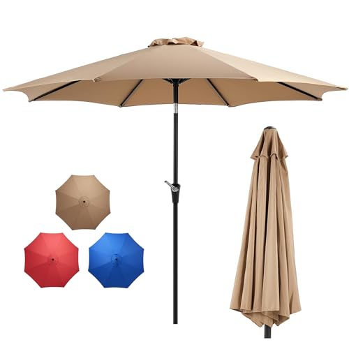 Zoolati 9Ft Patio Umbrella with Tilt and Crank, Outdoor Table Market Parasol with 8 Reinforced Ribs, UV Protection Waterproof Deck Backyard Porch Garden Picnic Shade for Patio,Khaki