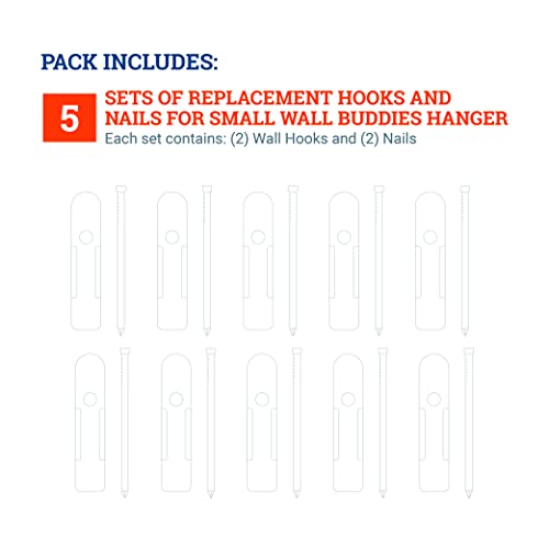 Image of PHS Small Wall Buddies Picture Hangers Replacement Hook and Nail Set - Heavy Duty 30 lb Picture Hanging Kit for Drywall Plaster Wood - 5 Pack Frame Hanging Hardware