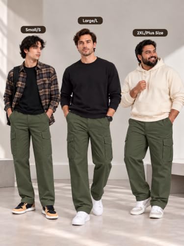 Image of GRECIILOOKS Men Loose Low-Rise Baggy Cargo Pants - Cotton Trousers with Adjustable Drawstring Waist - Casual Streetwear Utility Cargos