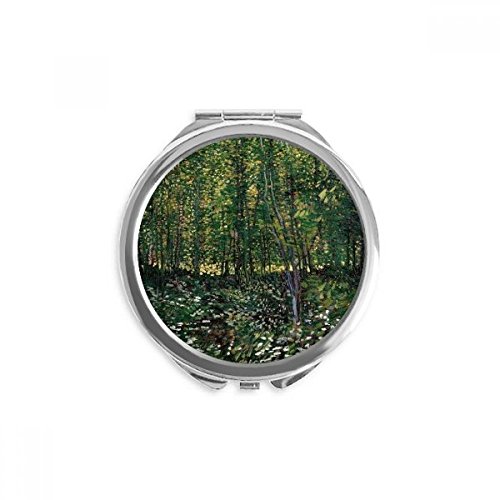Miroir rond maquillage de poche illustration arbre forêt pour retouches quotidiennes nomades