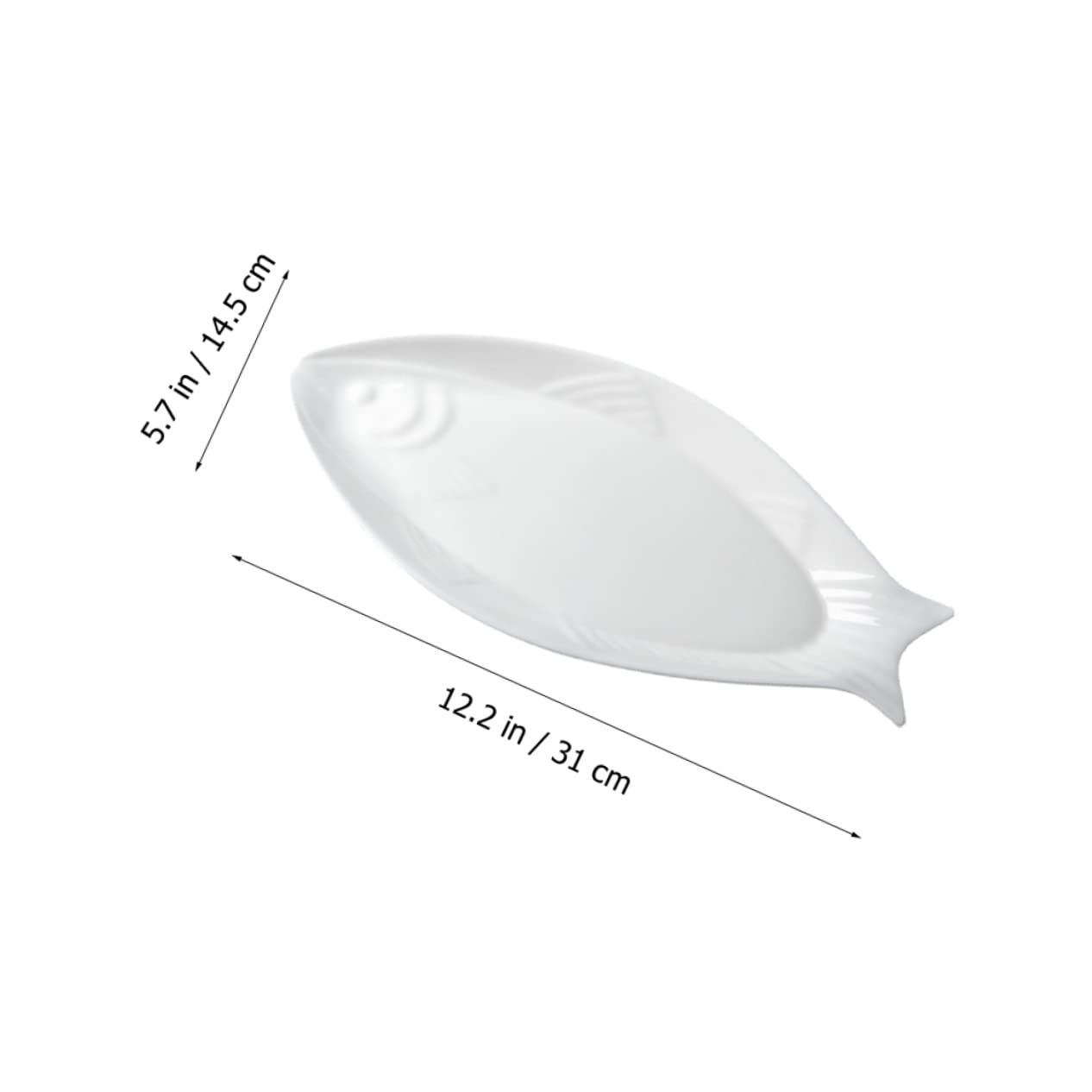 Piatto Pesce in Ceramica Bianca, Piatto da Portata a Forma Ellittica