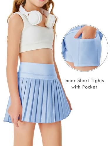 Image of Haloumoning Girls Pleated Skirts with Shorts Athletic Tennis Skorts Sport Performance Skirt with Pockets 4-14 Years