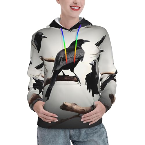Sweat à capuche corbeau noir EdWal pour femme, pull ajusté avec poche kangourou confortable