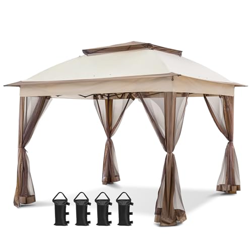 COOS BAY 11x11 Pop Up Gazebo with Mesh Netting, Instant Outdoor Canopy Tent, Water Resistant Shelter...