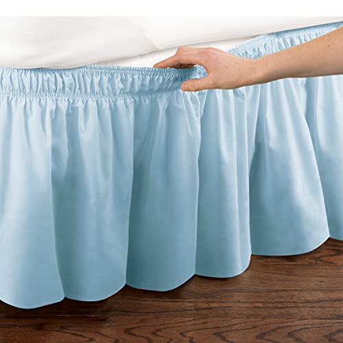 Collections Etc Wrap Around Bed Skirt, Easy Fit Elastic Dust Ruffle, Blue, Twin/Full #TOP1