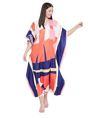 Oussum Women Plus Size Kaftans Kimono Style Polyester Dresses Loose Caftan Dress Ladies Evening Casual Long Maxi (Multicolor One Size Caftan) #TOP4