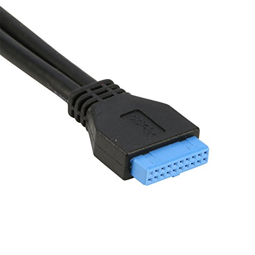 Image of RIITOP USB 3.0 Back Panel Expansion Bracket to 20-pin Header Cable Converter Adapter 2-port in Black 1.5 Feet